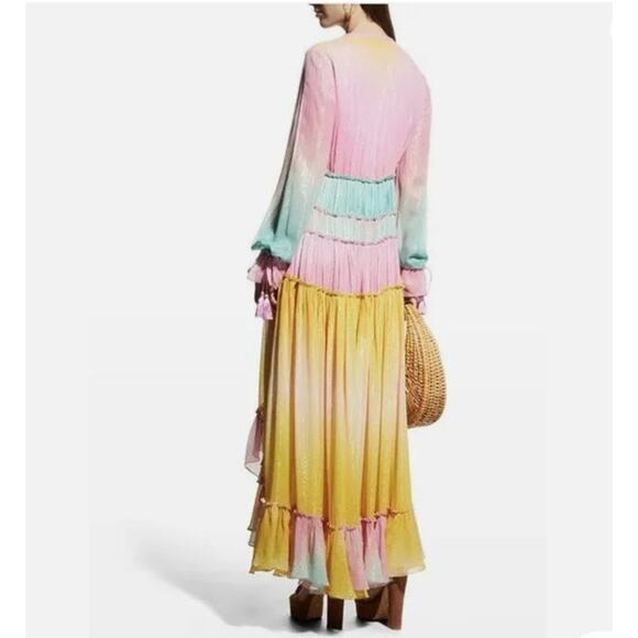 ROCOCO SAND Zale Metallic Pastel High-Low Rainbow Maxi Dress Swim Cover Up XS - Picture 4 of 7